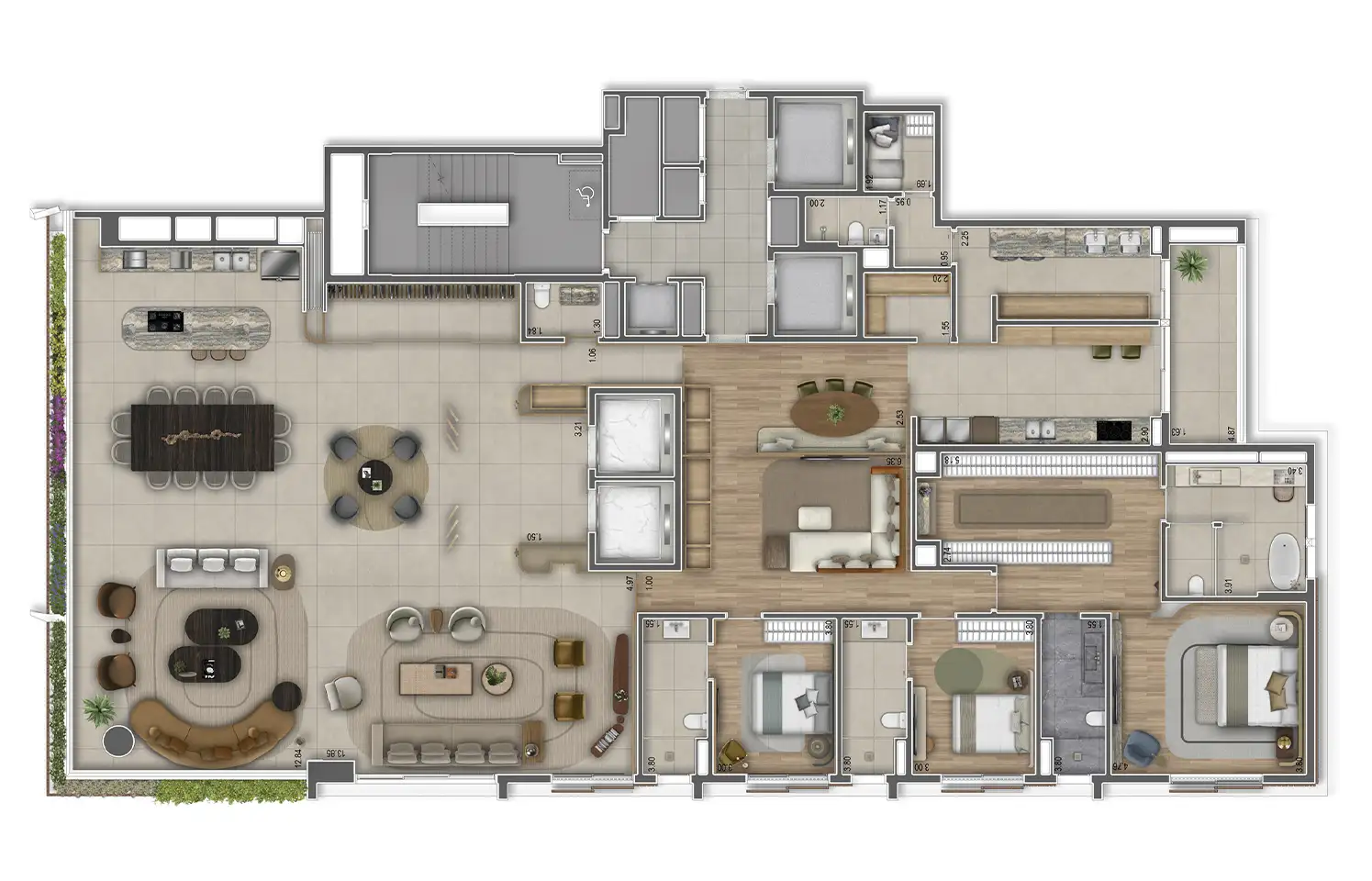 Planta-decorado (3 suítes) · 412 m²