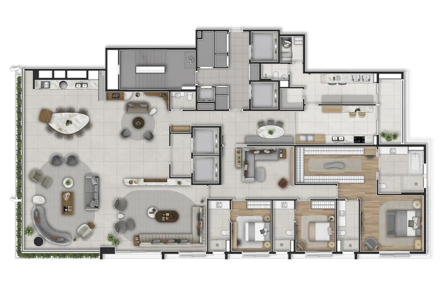 Planta-opção (3 suítes) · 370 m²