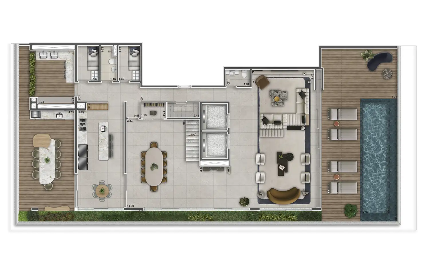 Planta-padrão (duplex inferior) · 636 m²